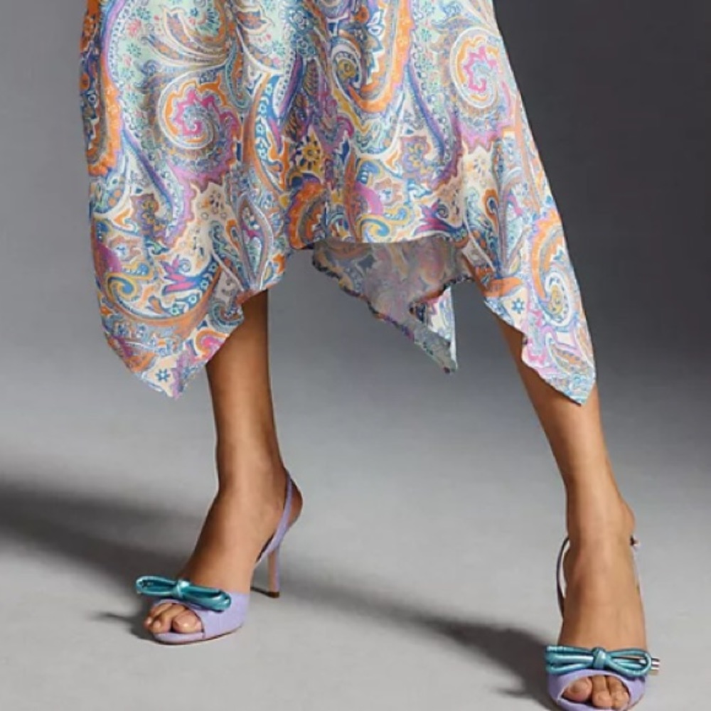 Anthropologie V Neck Ruffle Slip Dress Sz xxs xs 0 2 New $$$ multi color pastels - Picture 4 of 9